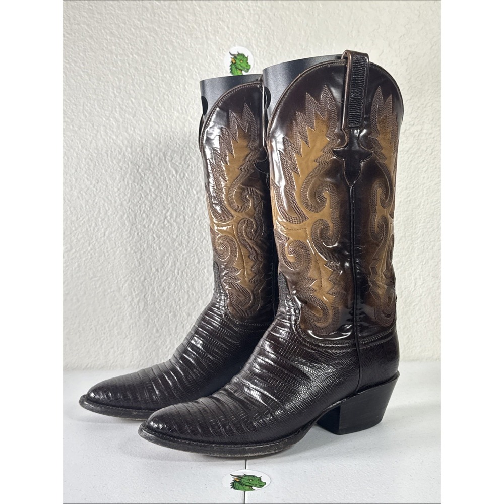 Lucchese Classics Exotic Brown Cowboy Boots 6.5 B Seared Ring Lizard & Goat Skin - Picture 3 of 16